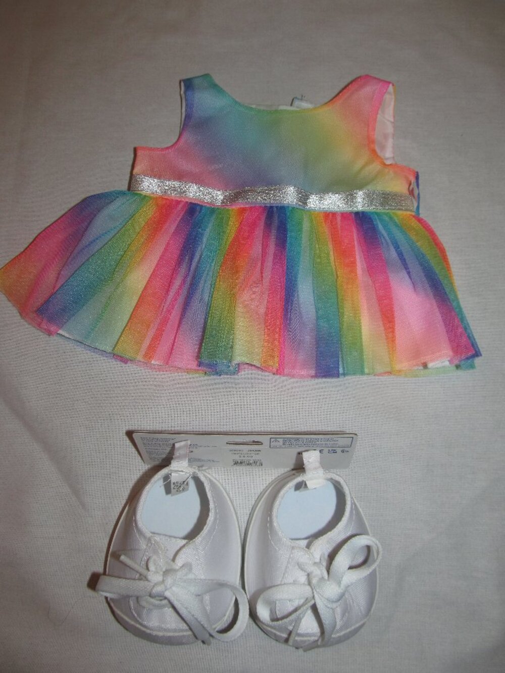 Build A Bear Rainbow Ombre Dress and New White Low Top Sneakers Outfit Clothing